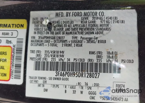 2013 Ford Fusion Se from USA, damaged, VIN 3FA6P0H95DR128027